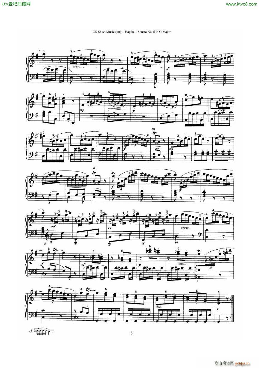 Haydn Joseph Sonata no 6 in G Major()8
