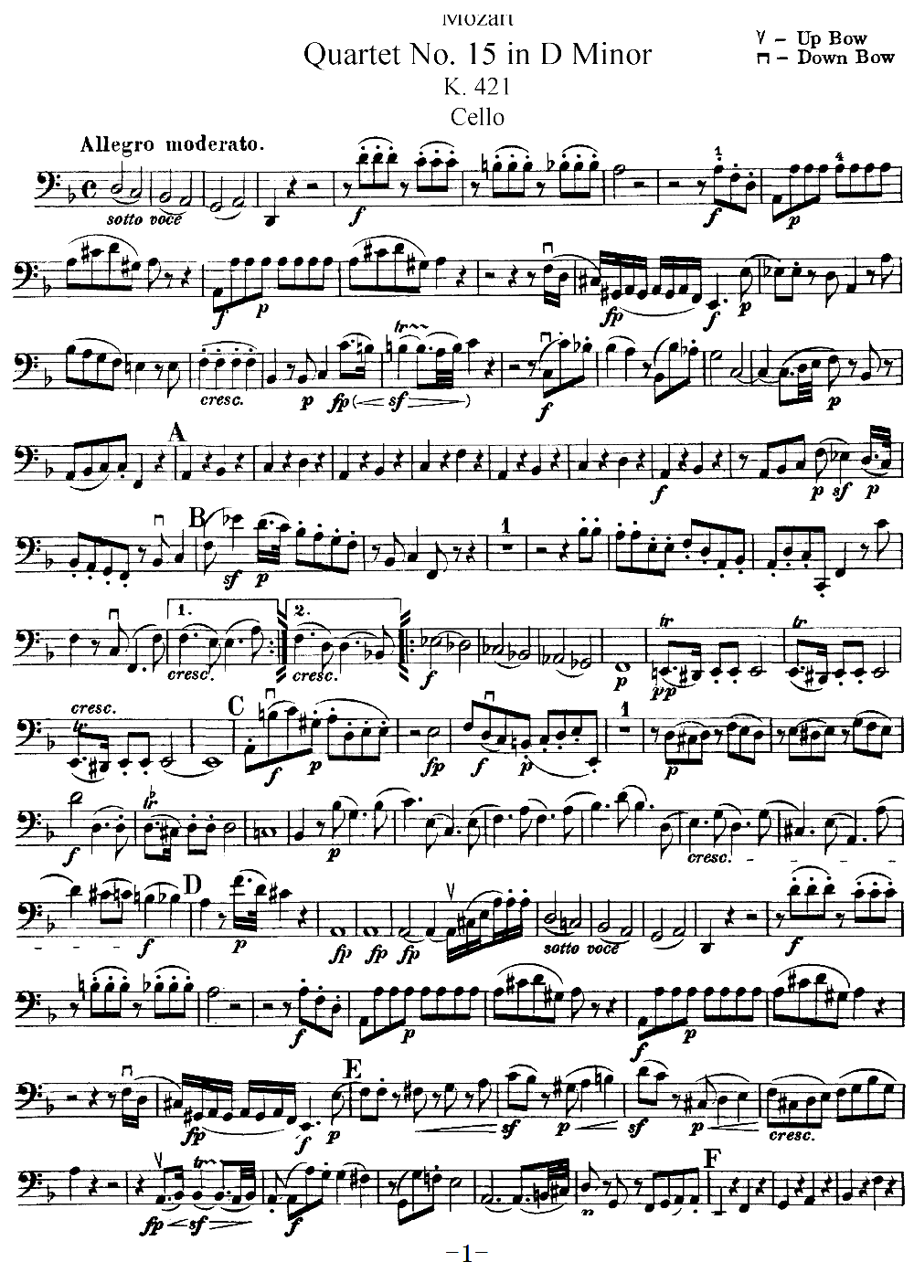 Mozart Quartet No 15 in D Minor K 421 Cello(ʮּ)1
