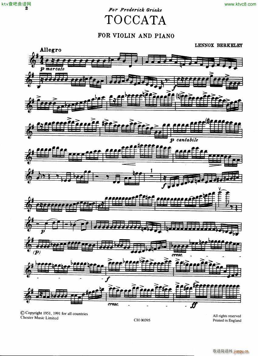 Berkeley Elegy and Toccata Violin and Piano()13