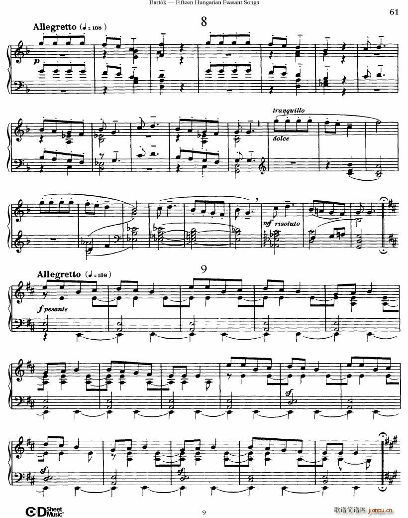 Bartok SZ 71 Fifteen Hungarian Peasant Songs Piano()9