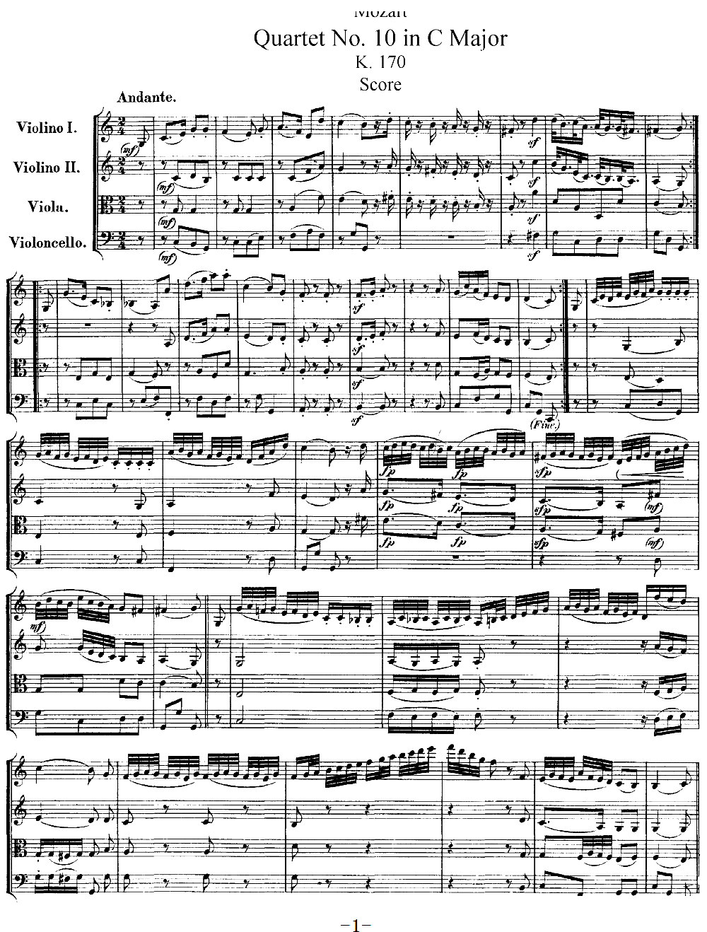 Mozart Quartet No 10 in C Major K 170()1