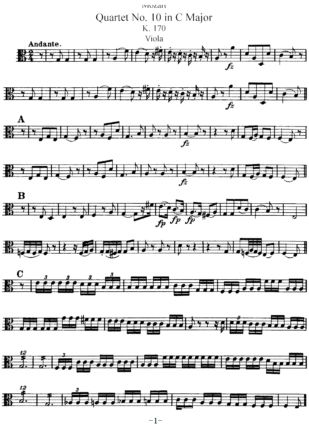 Mozart Quartet No 10 in C Major K 170 Viola(ʮּ)1
