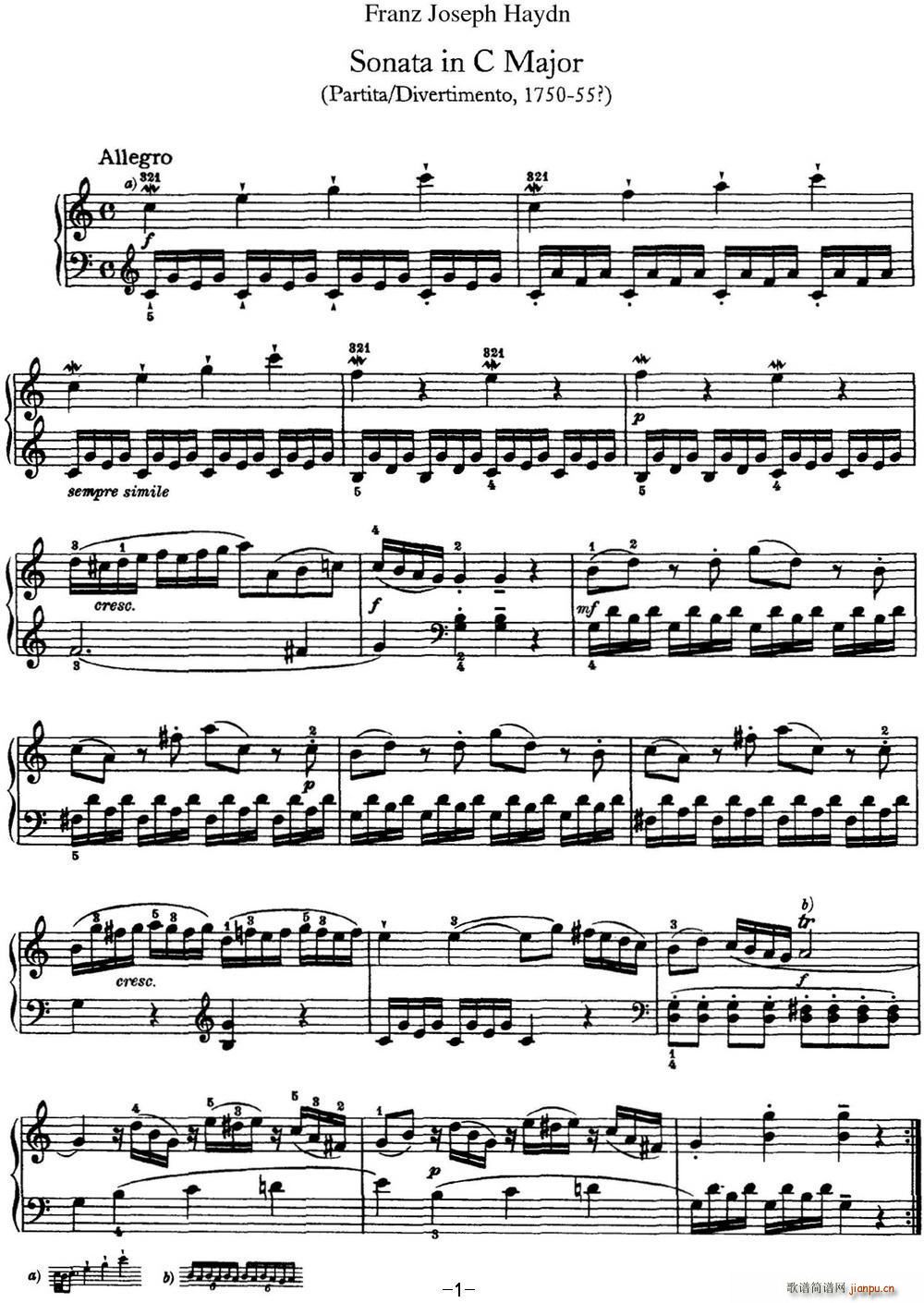   Hob XVI 1 Divertimento C major()1