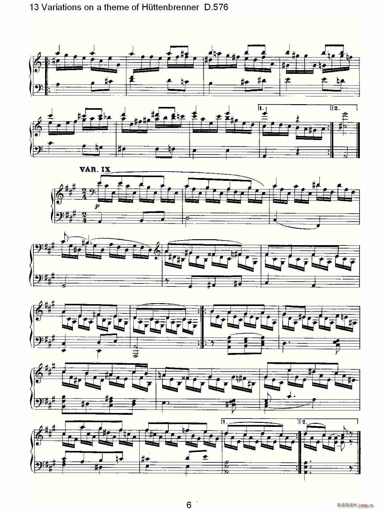 13 Variations on a theme of Httenbrenner D.576(ʮּ)6