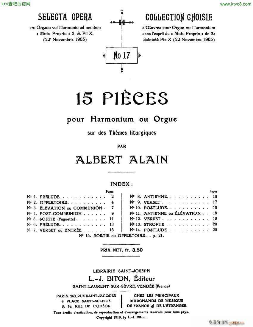 Alain Albert 15 Pieces organ()1