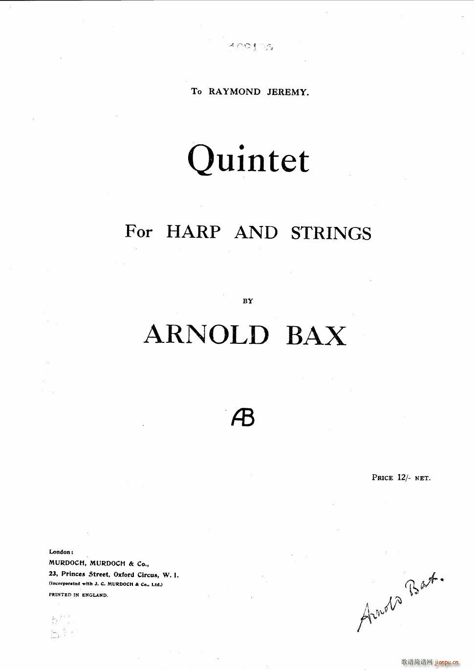 Bax Quintet for Harp and Strings()1