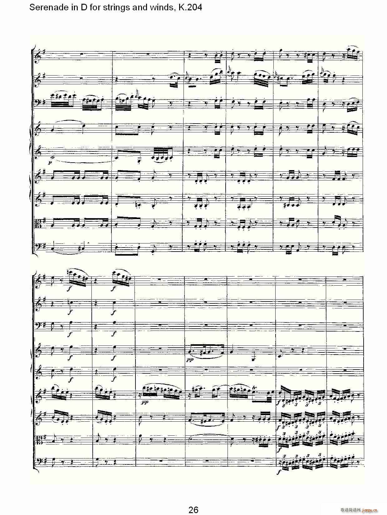 Serenade in D for strings and winds, K.204(ʮּ)26