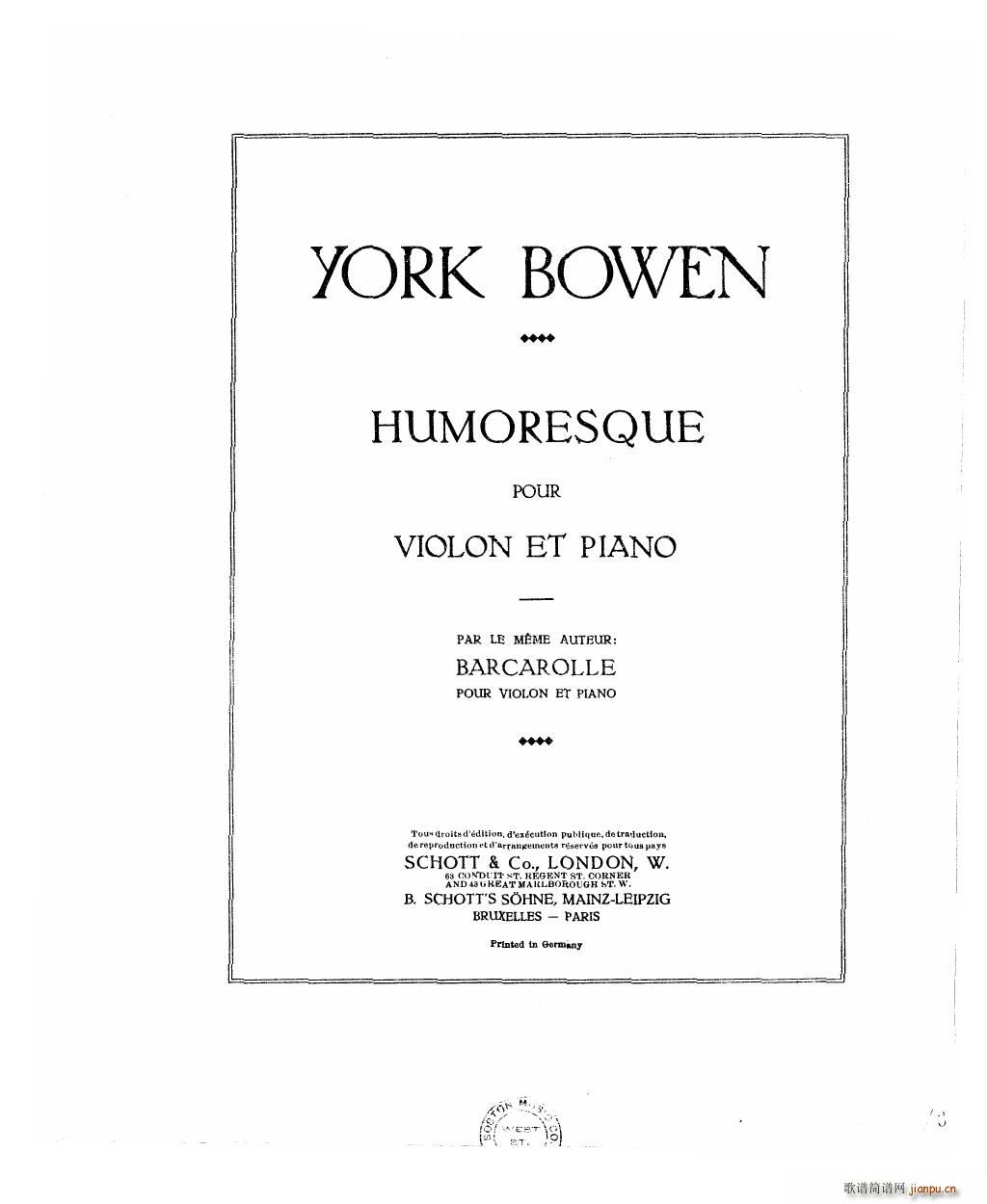Bowen Humoresque for violin and piano()17