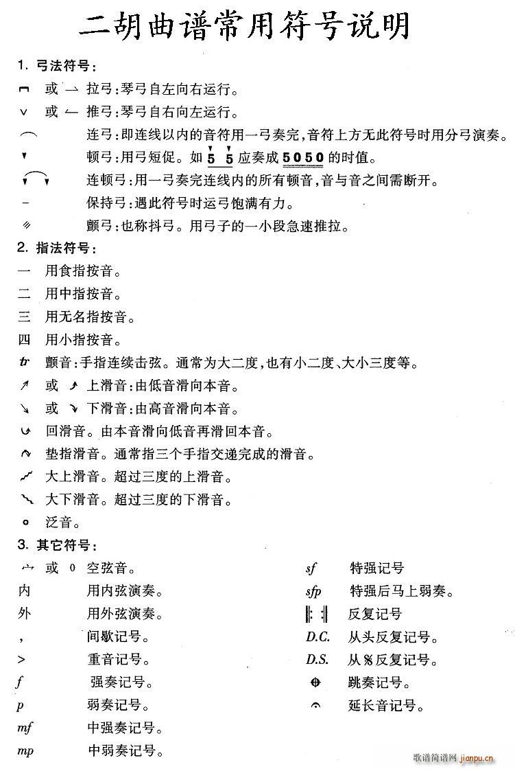 二胡常用符号说明