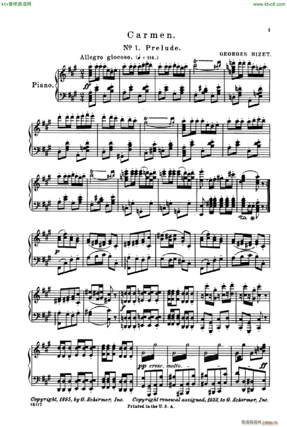 Bizet Carmen Overture from vocal score()1