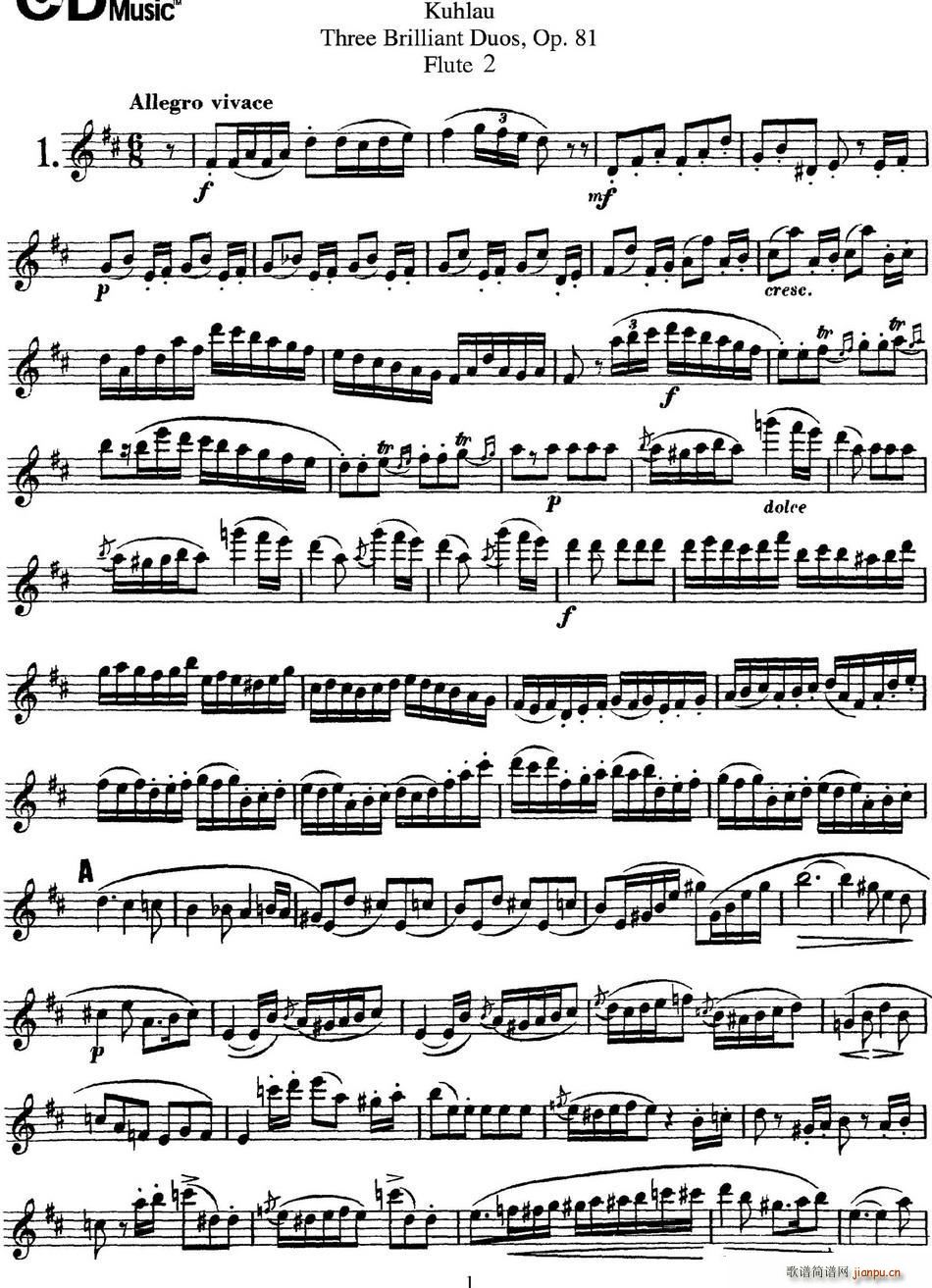 库劳长笛二重奏练习三段op 81 flute 2 no 1(笛箫谱)1