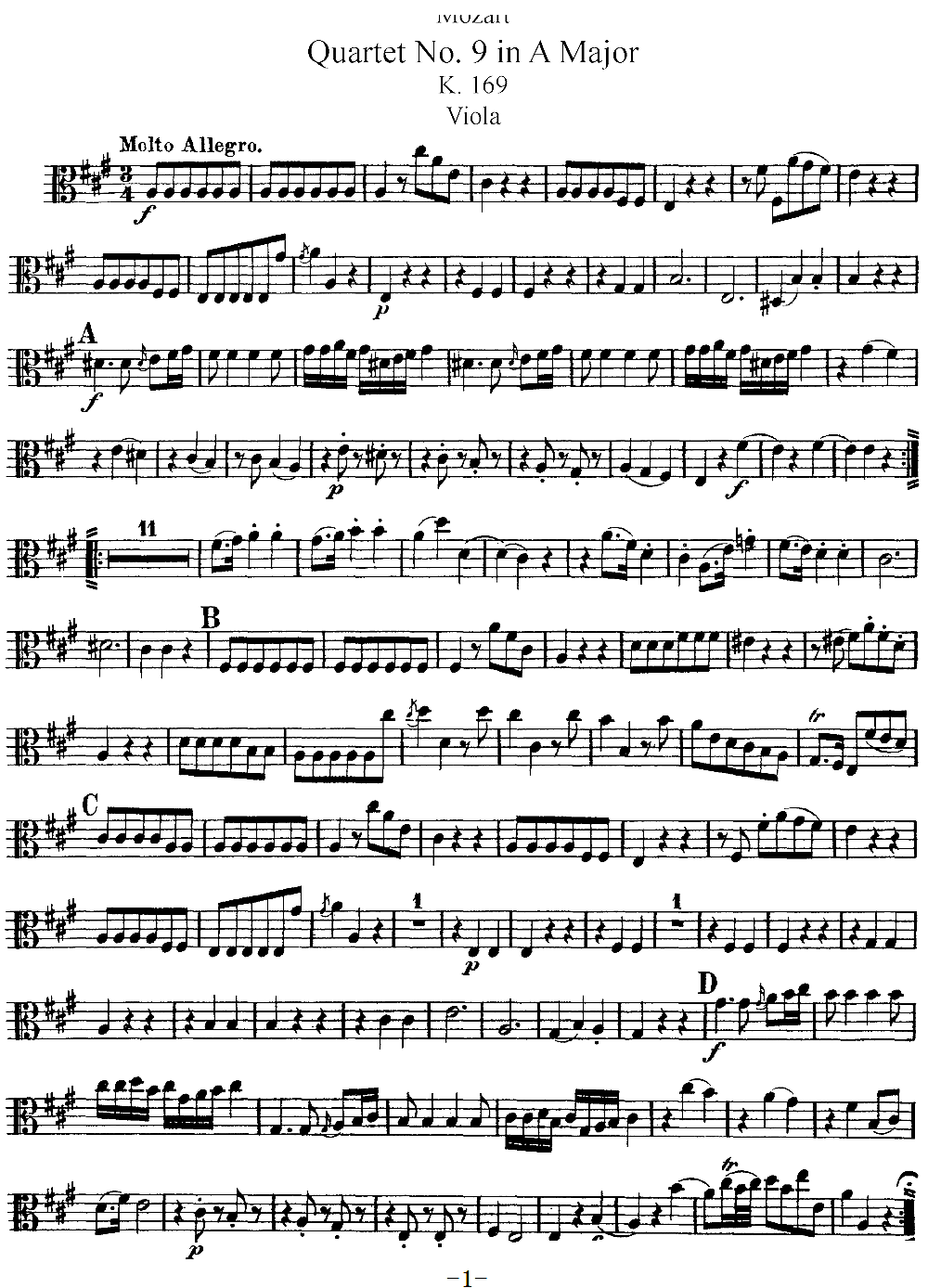 Mozart Quartet No 9 in A Major K 169 Viola(ʮּ)1