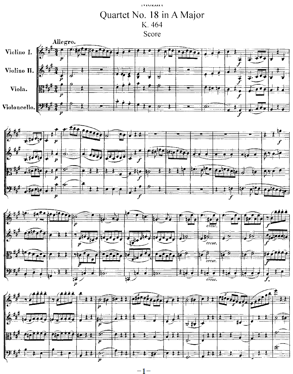 Mozart Quartet No 18 in A Major K 464()1