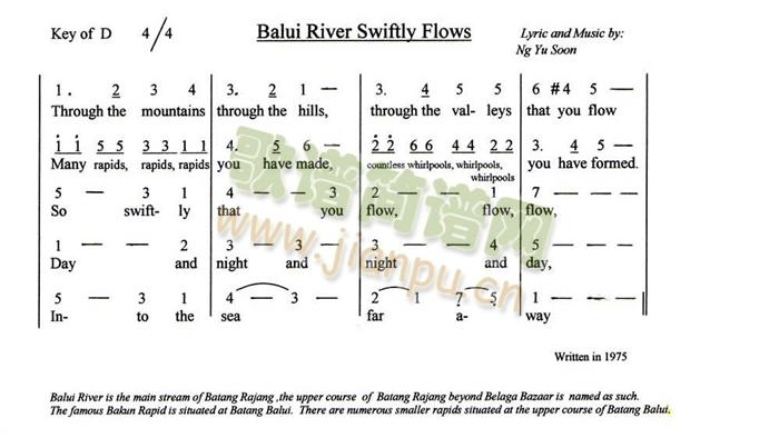 balui river swiftly flows 歌谱简谱网