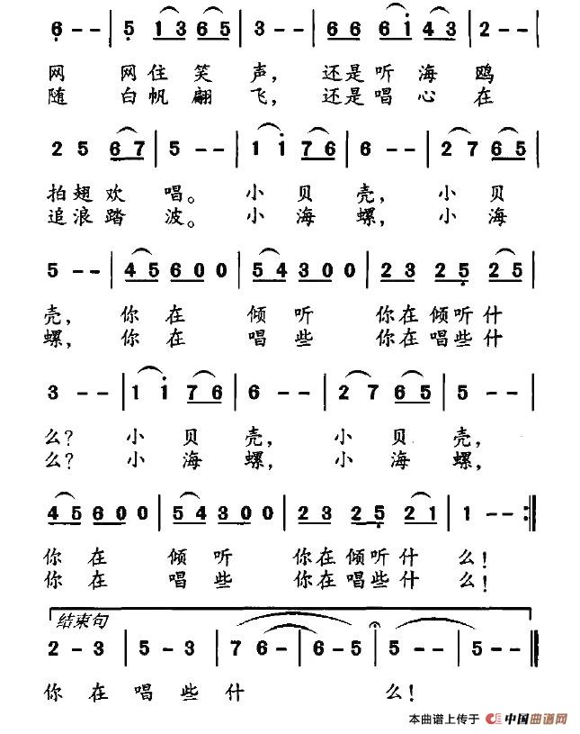 小贝壳,小海螺 歌谱简谱网