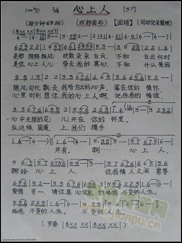心上人 歌谱简谱网