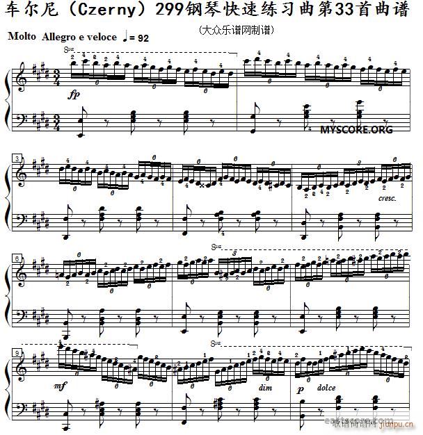 车尔尼299第33条钢琴谱,车尔尼299第22条钢琴谱 车尔尼《 钢琴快速练习曲》(czerny 299)第33首 及练习提示