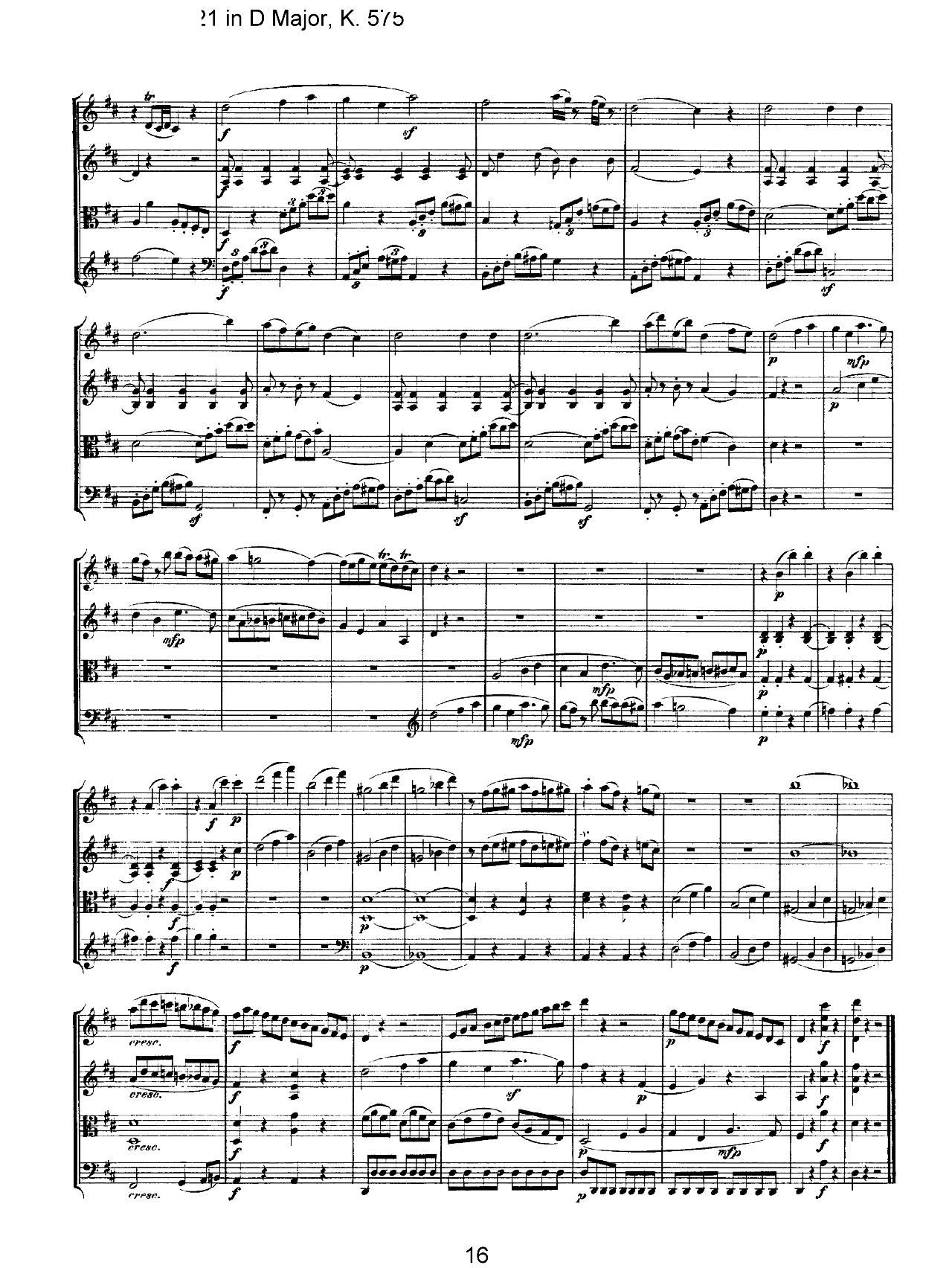 Mozart Quartet No 21 in D Major K 575()16