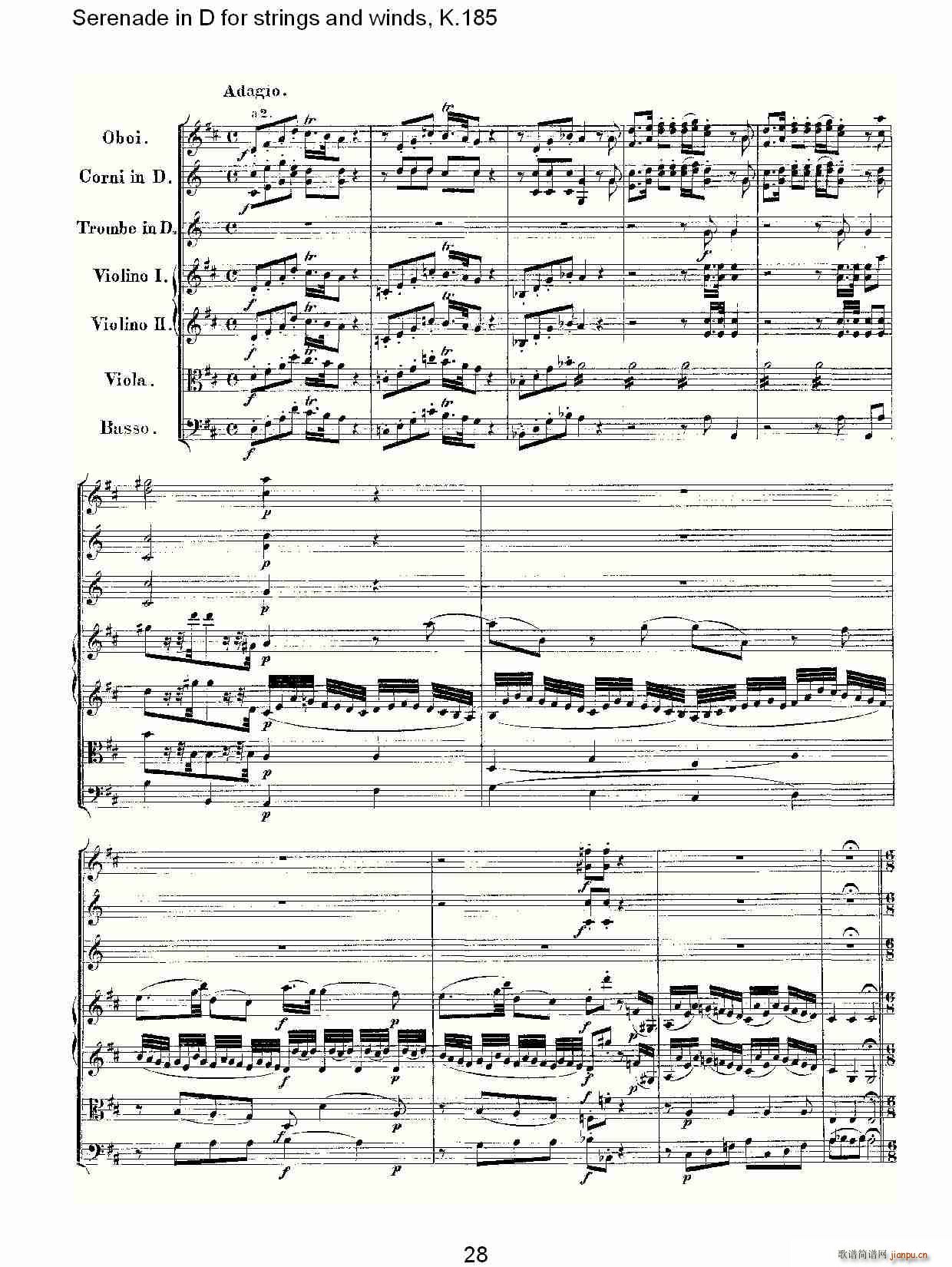 Serenade in D for strings and winds, K.185(ʮּ)28