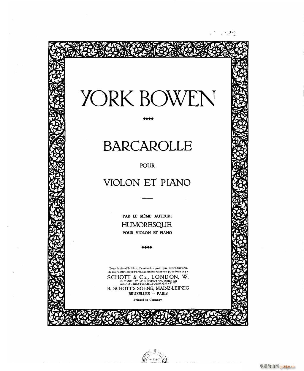 Bowen Barcarolle for violin and piano()1