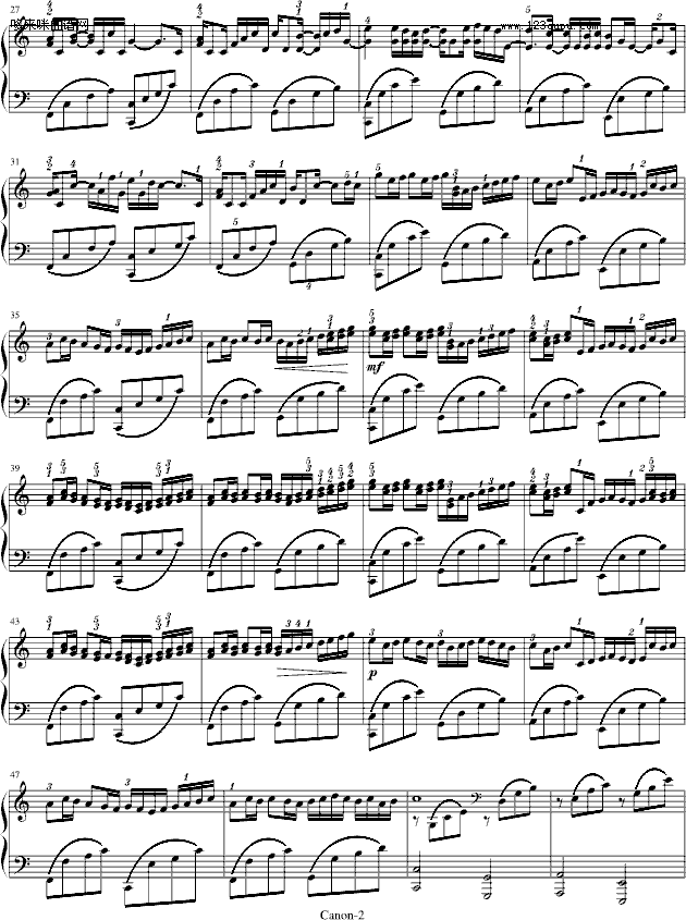 卡农georgewinston版附指法帕赫贝尔pachelbel