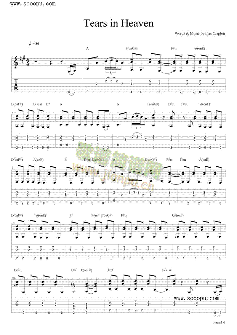 heaven 歌谱简谱网 (800x1130); tears in heaven钢琴谱 - 找歌谱简谱