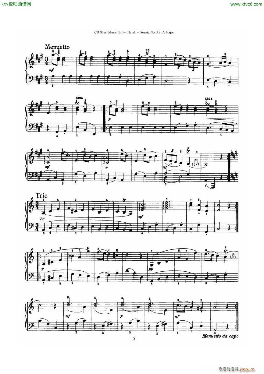 Haydn Joseph Sonata no 5 in A Major()5
