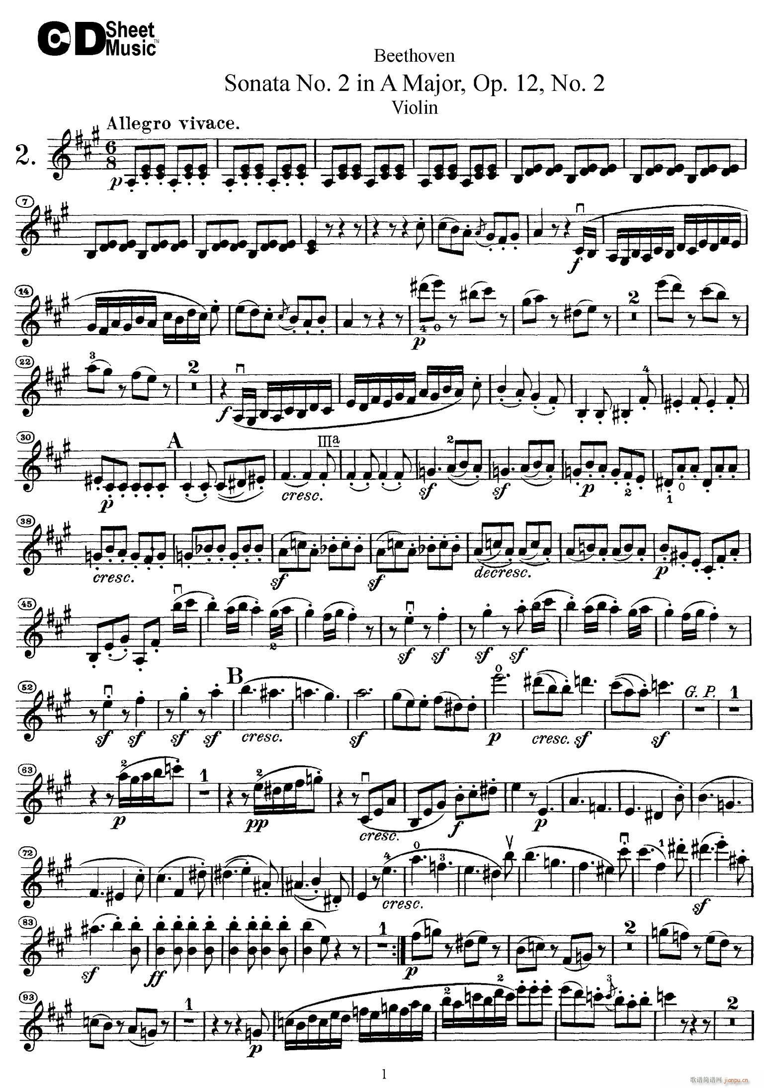 AڶС Sonata No 2 in A Major Op 12 No 2(С)1
