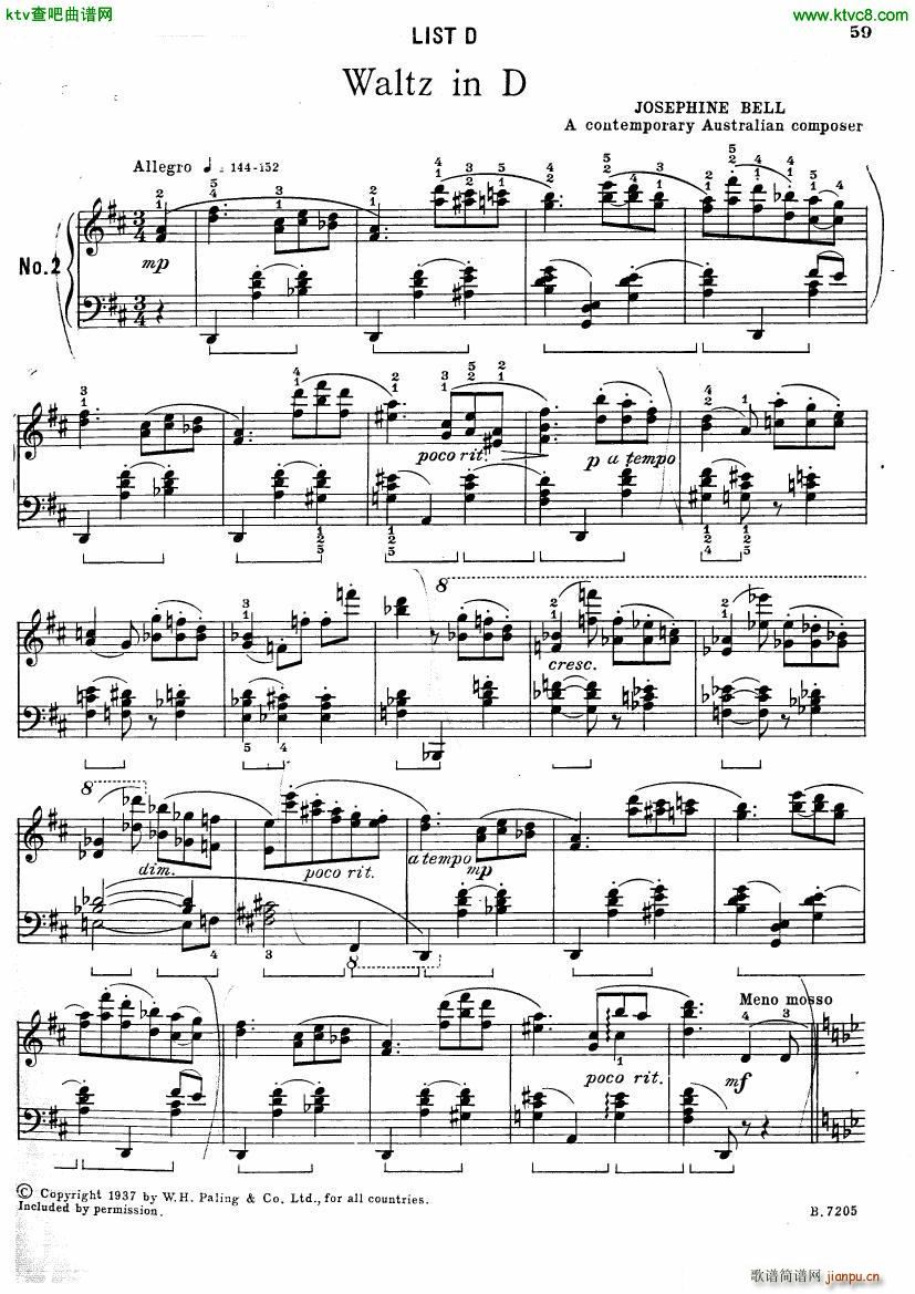 Josephine Bell Waltz in D Major for Piano()1