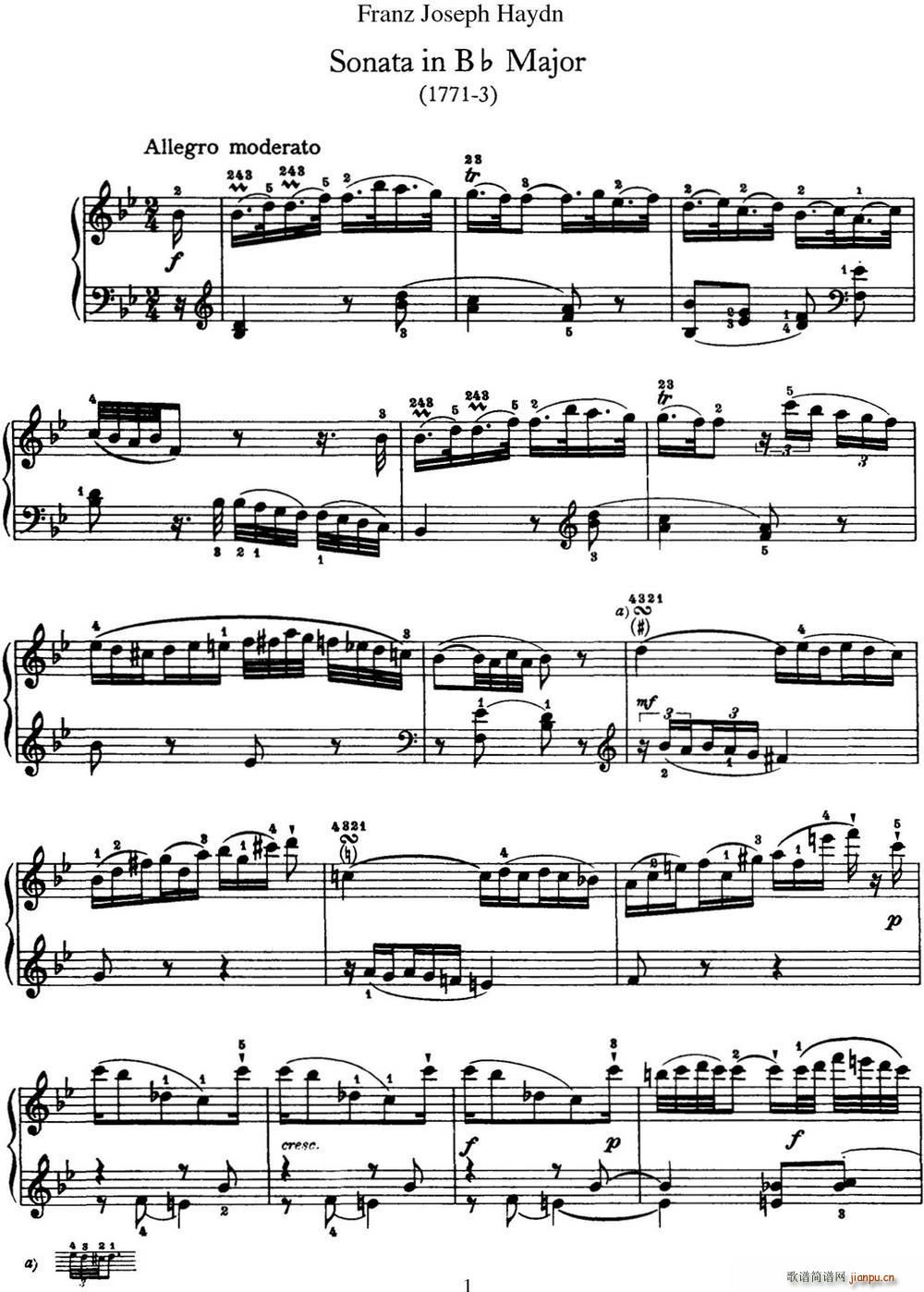   Hob XVI 18 in B flat major()1