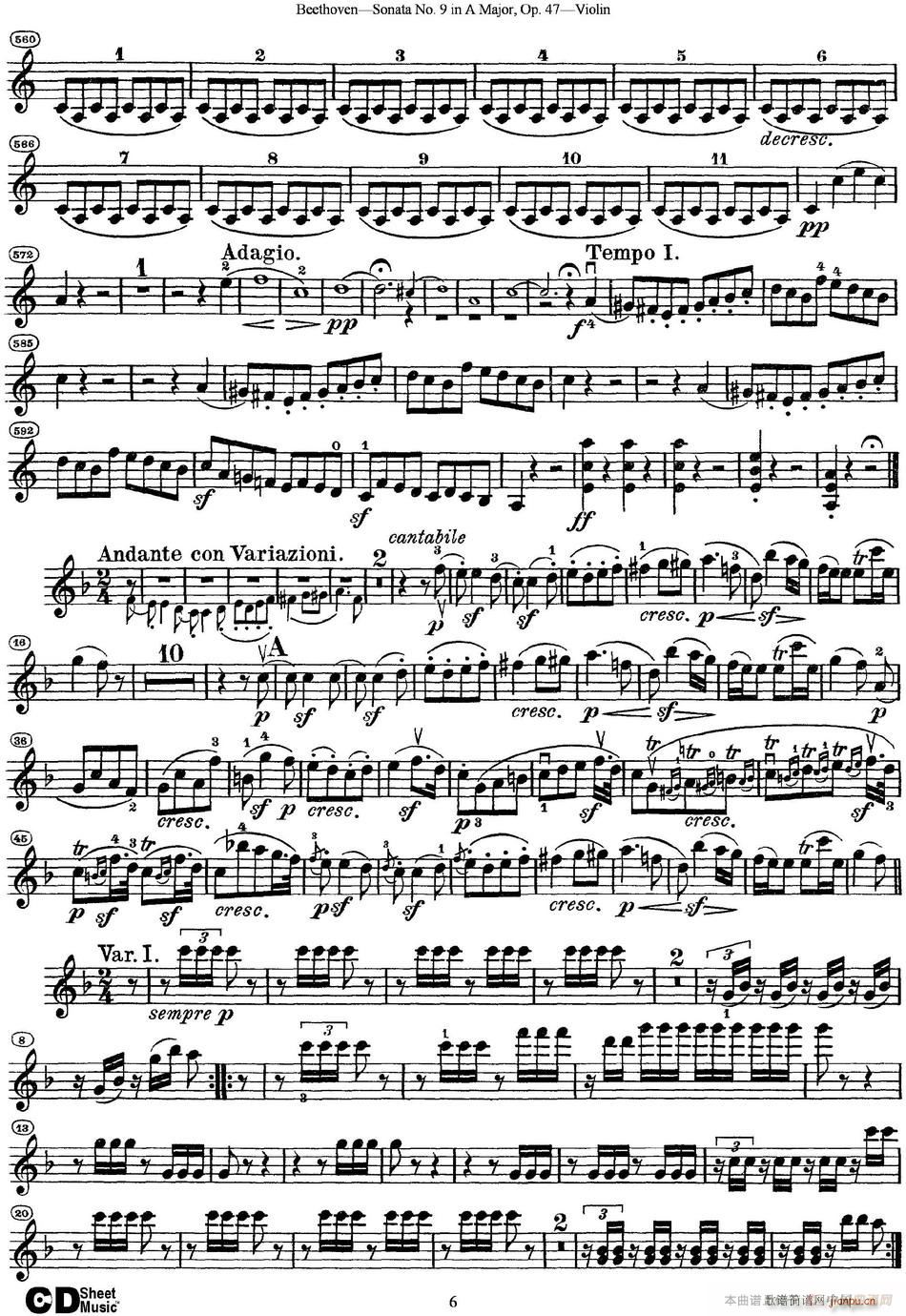 Violin Sonata No 9 in A Major Op 47(С)6