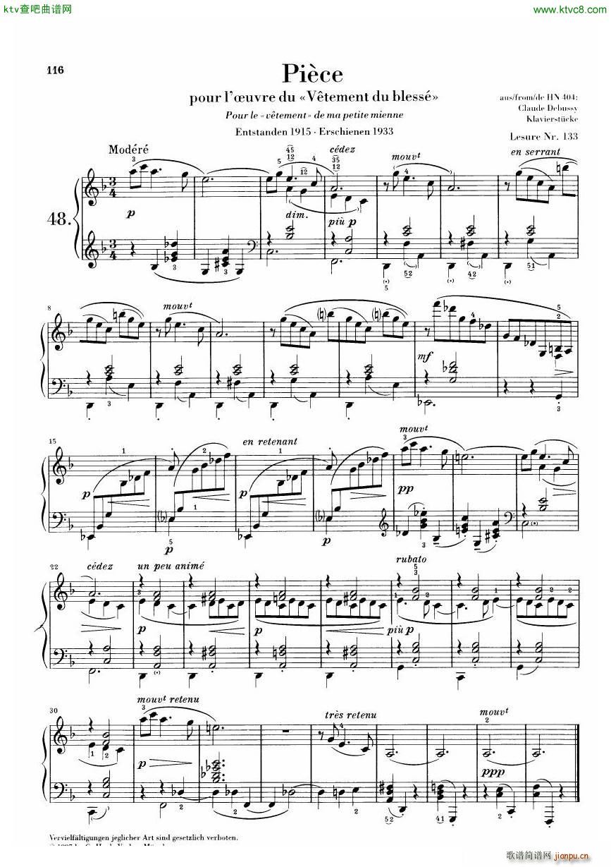 Debussy Piece Vetements du blesse 1915()1
