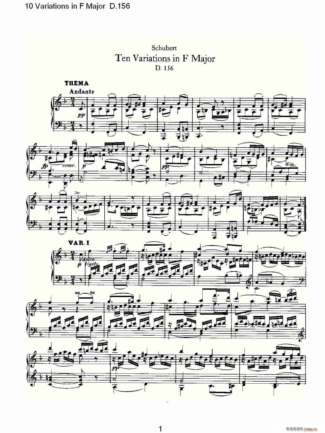 10 Variations in F Major D.156(ʮּ)1