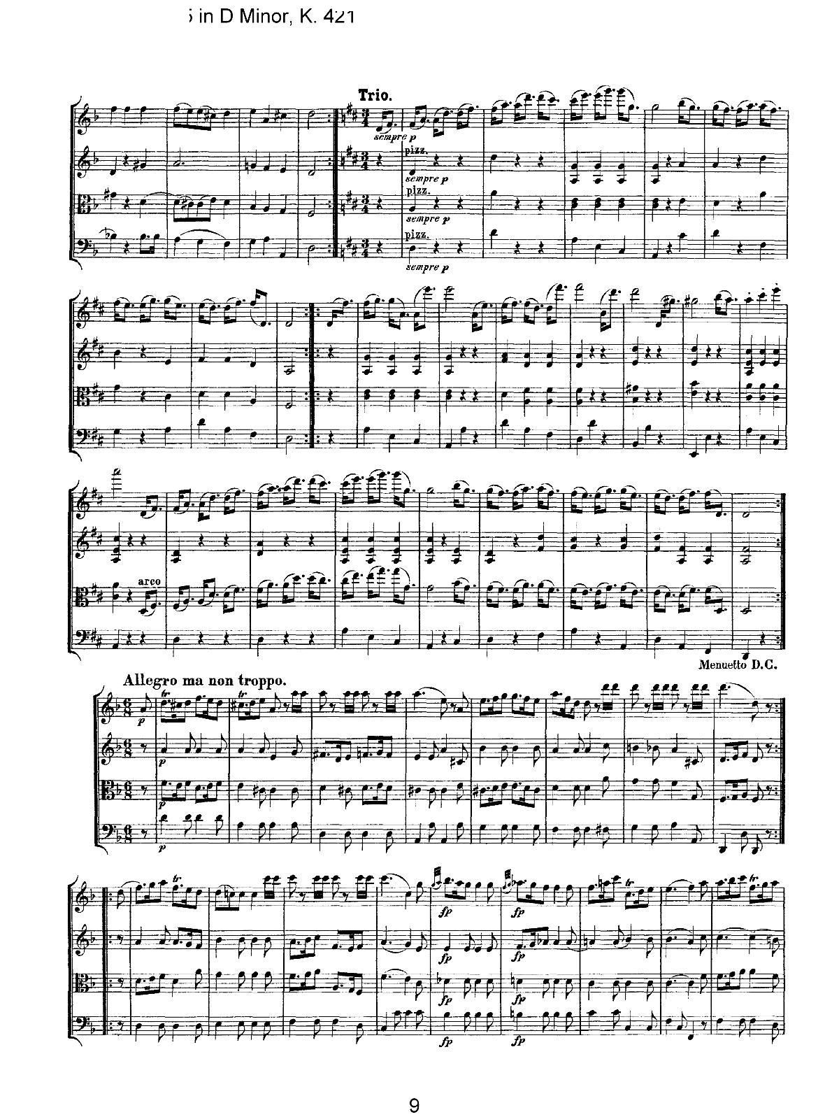 Mozart Quartet No 15 in D Minor K 421()9