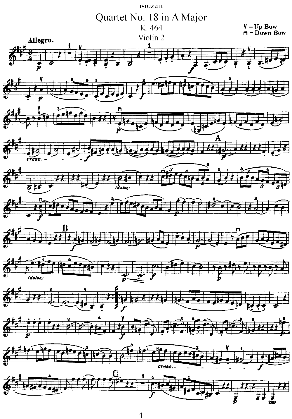 Mozart Quartet No 18 in A Major K 464 Violin 2(ʮּ)1