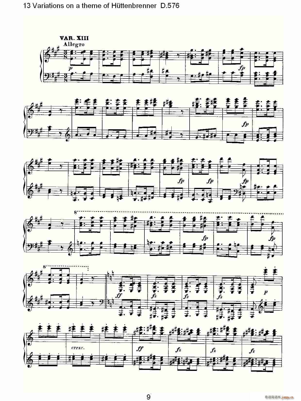 13 Variations on a theme of Httenbrenner D.576(ʮּ)9