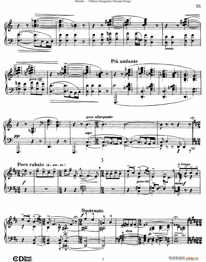 Bartok SZ 71 Fifteen Hungarian Peasant Songs Piano()3