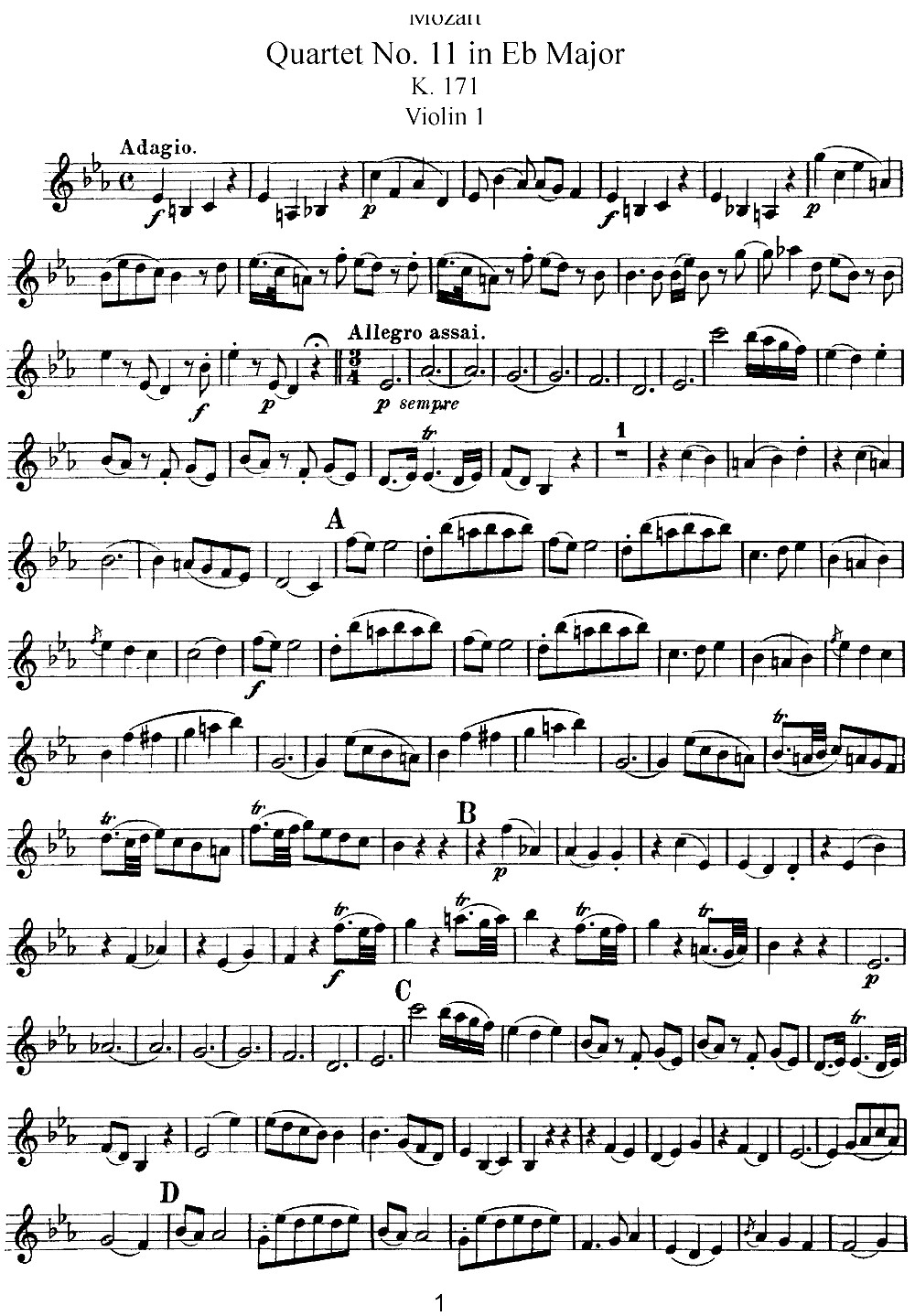 Mozart Quartet No 11 in Eb Major K 171 Violin 1(ʮּ)1
