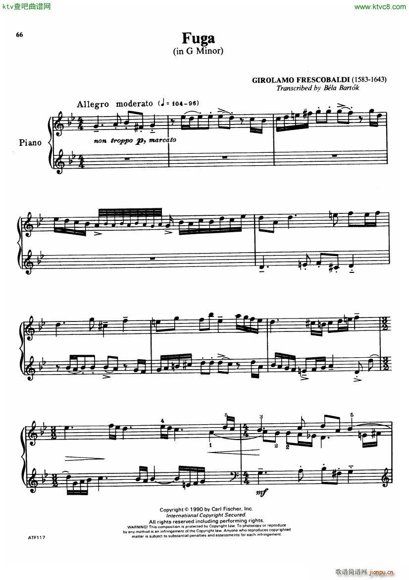 Frescobaldi Arr Bartok Fuga In G Piano Solo()1