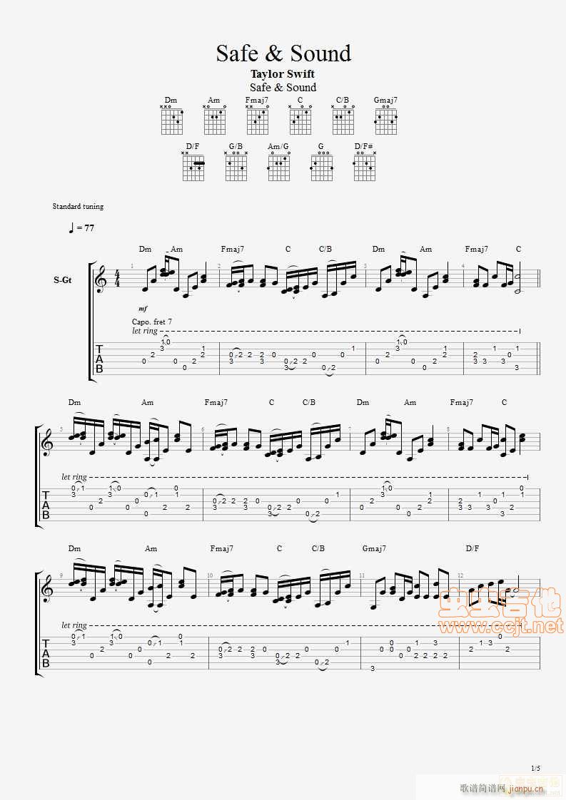 safe and sound简谱,safe and sound古筝谱 safe and sound - taylor swift 歌谱简谱网