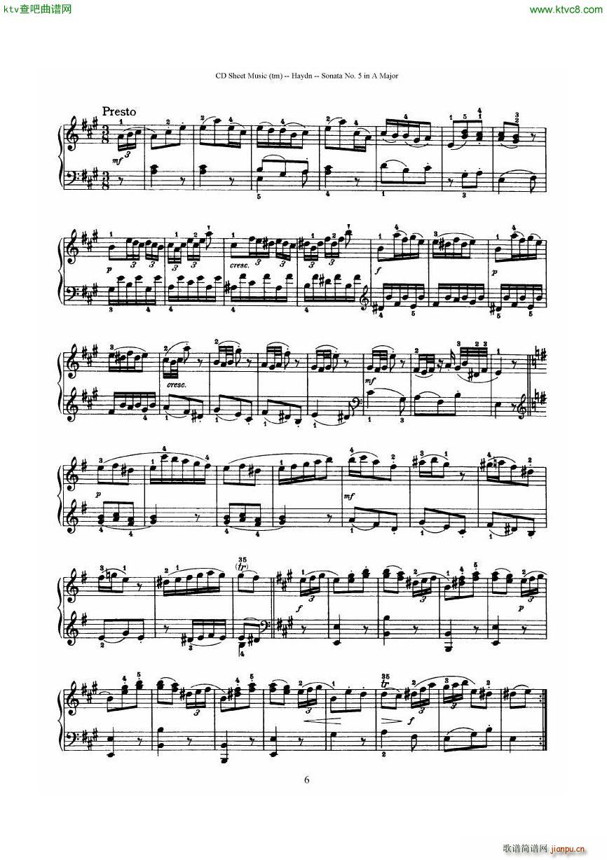 Haydn Joseph Sonata no 5 in A Major()6