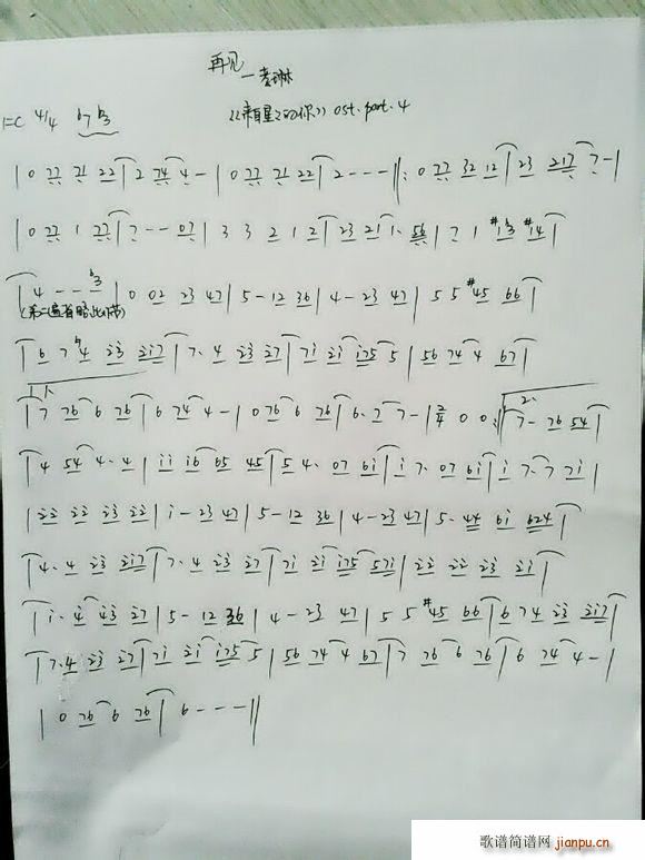 再见《来自星星的你》背景音乐 孝琳 歌谱简谱网