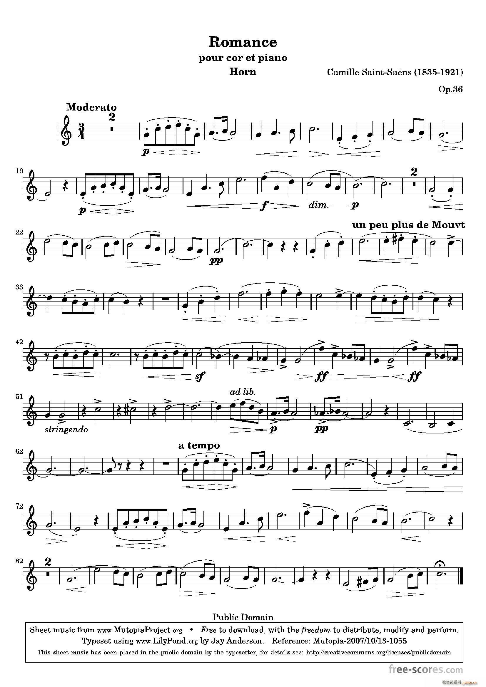 圣桑浪漫曲圆号独奏