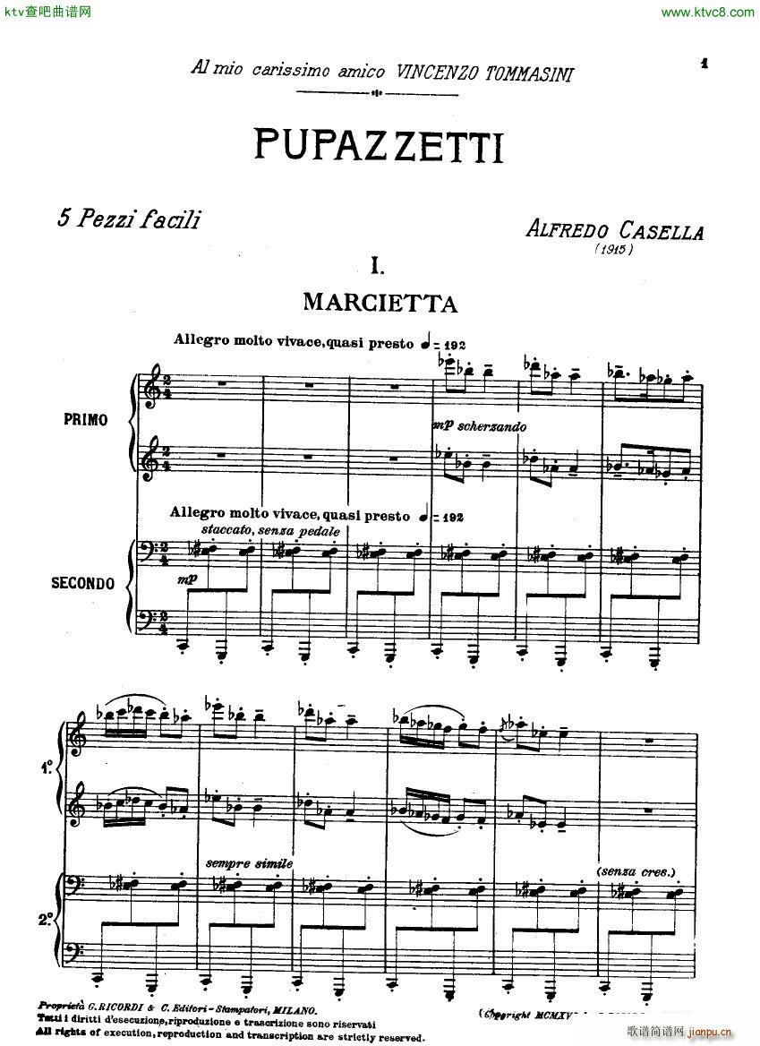 Casella Five Easy Pieces Pupazzetti 4 hands 1915()1
