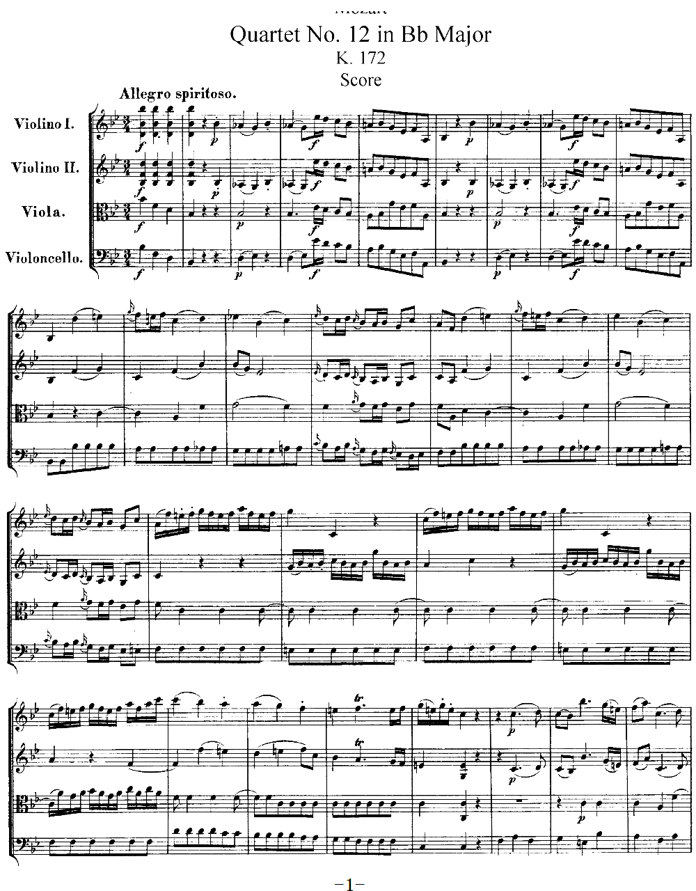 Mozart Quartet No 12 in Bb Major K 172()1