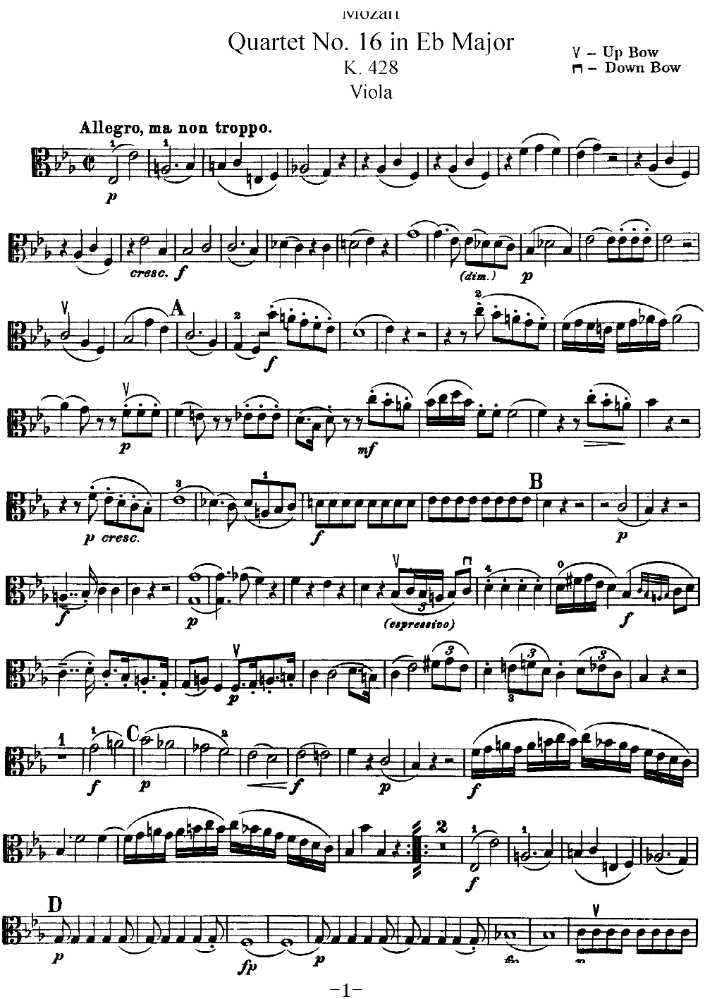 Mozart Quartet No 16 in Eb Major K 428 Viola(ʮּ)1