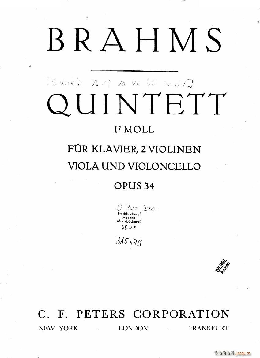 Brahms op 34 Piano Quintet f minor score һ()1