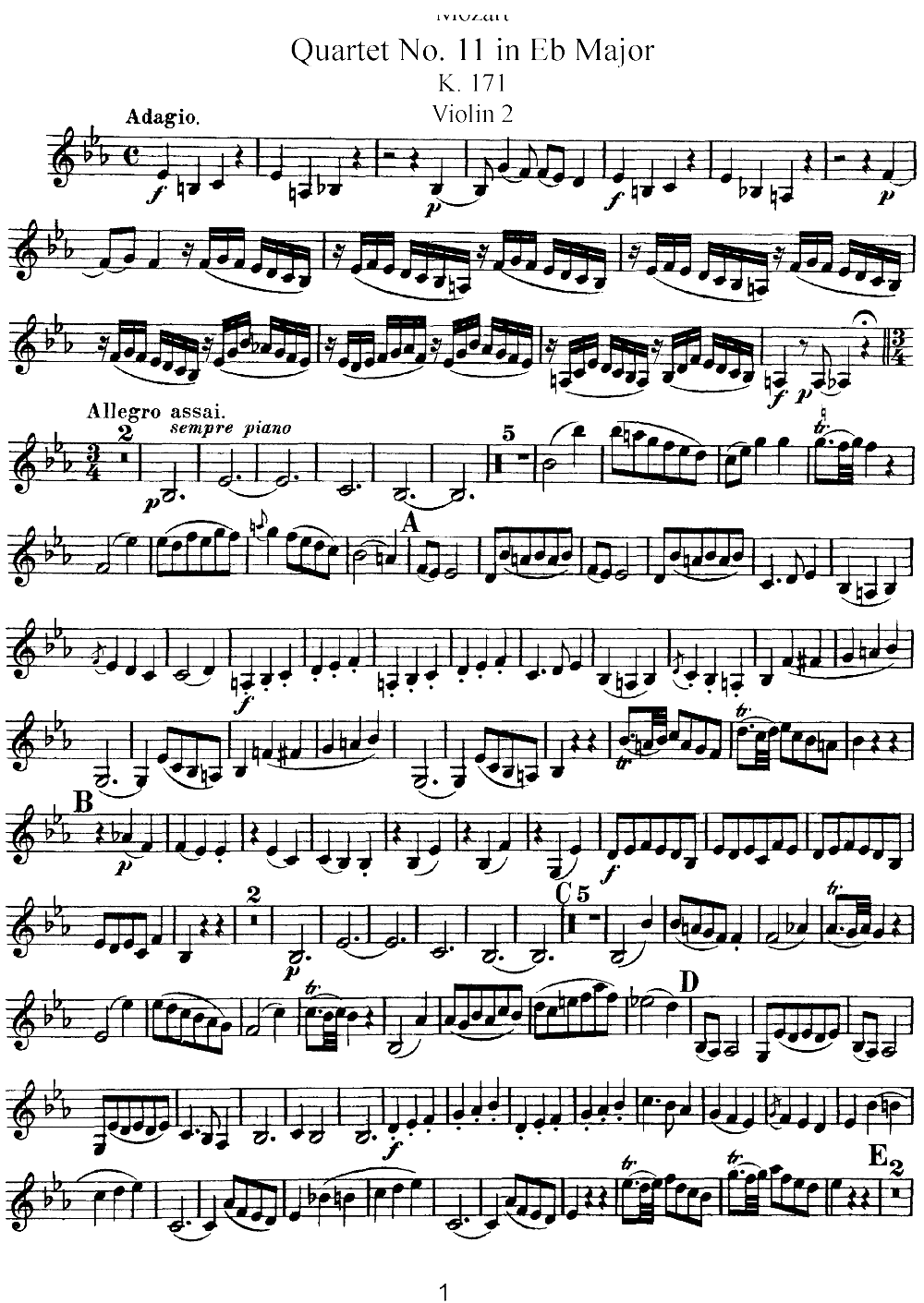 Mozart Quartet No 11 in Eb Major K 171 Violin 2(ʮּ)1