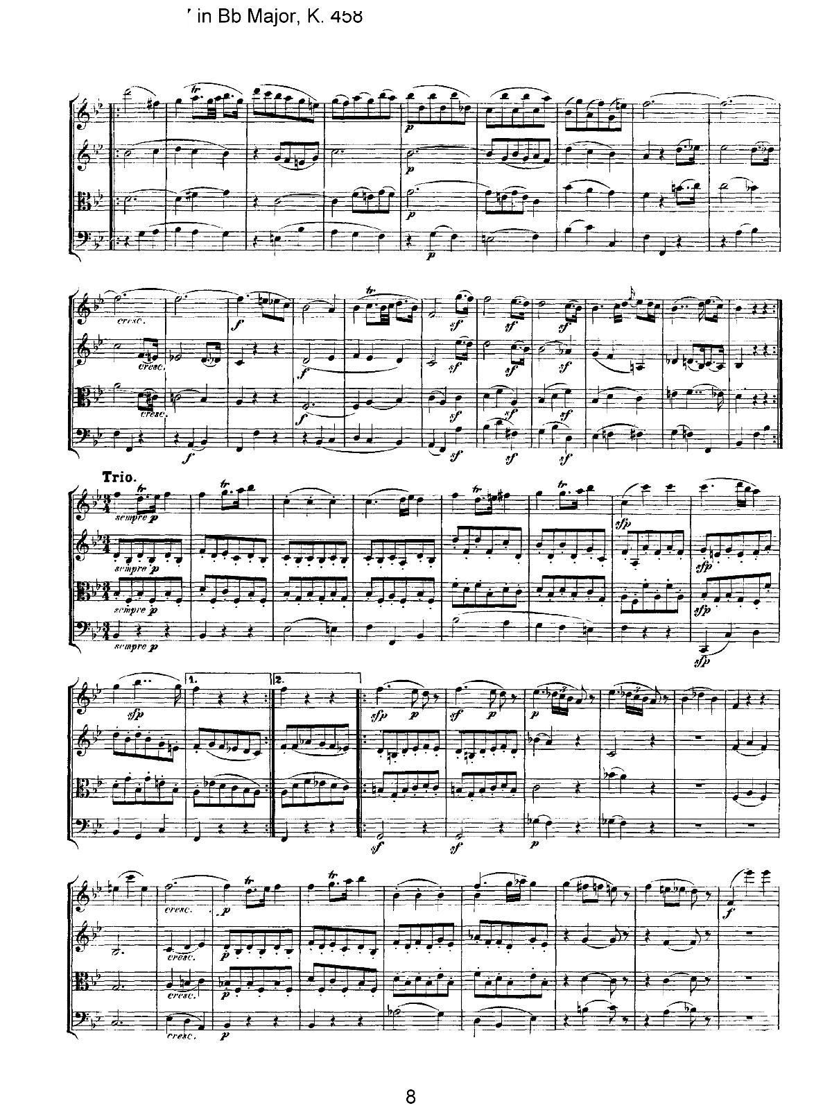 Mozart Quartet No 17 in Bb Major K 458()8