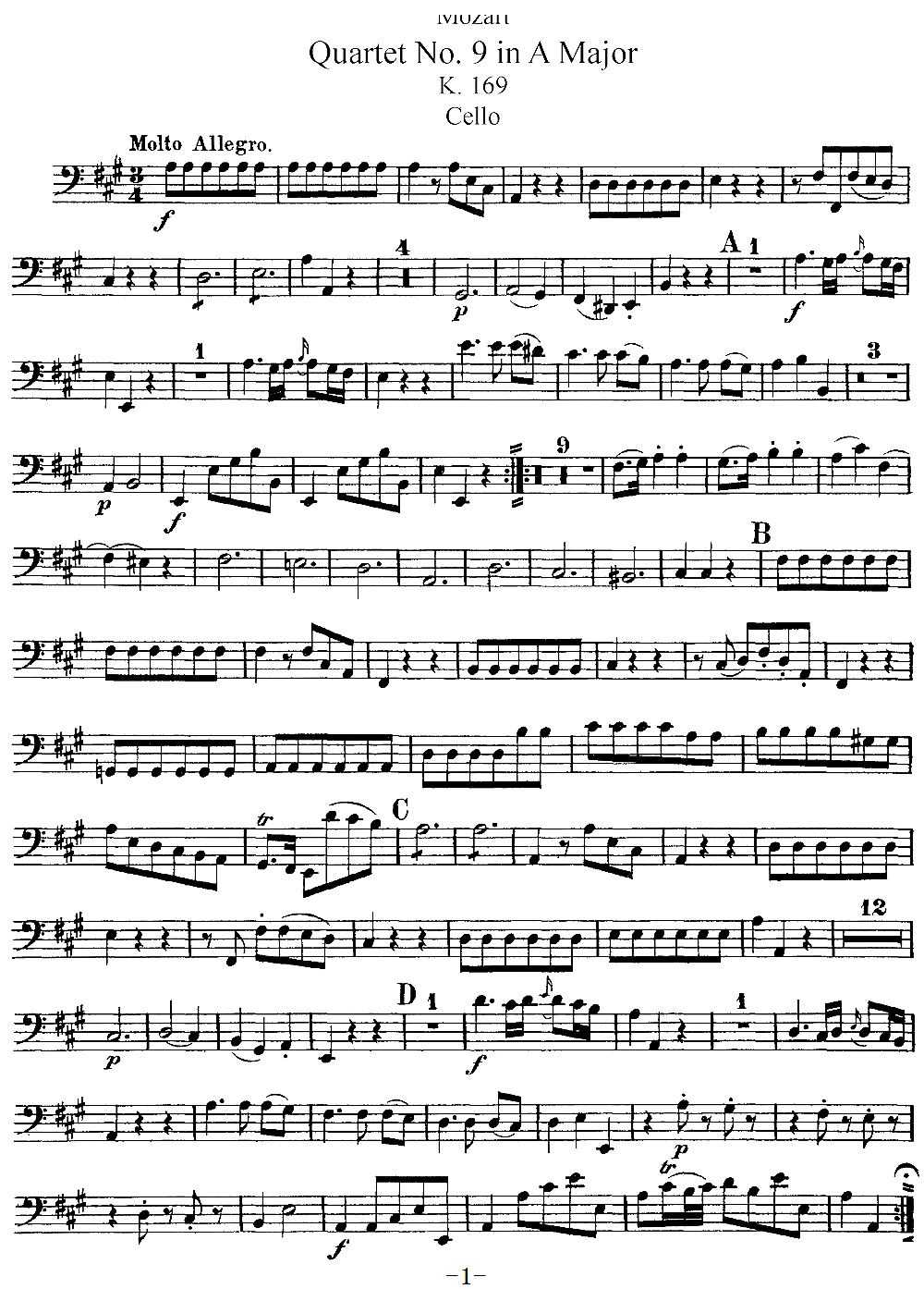 Mozart Quartet No 9 in A Major K 169 Cello(ʮּ)1